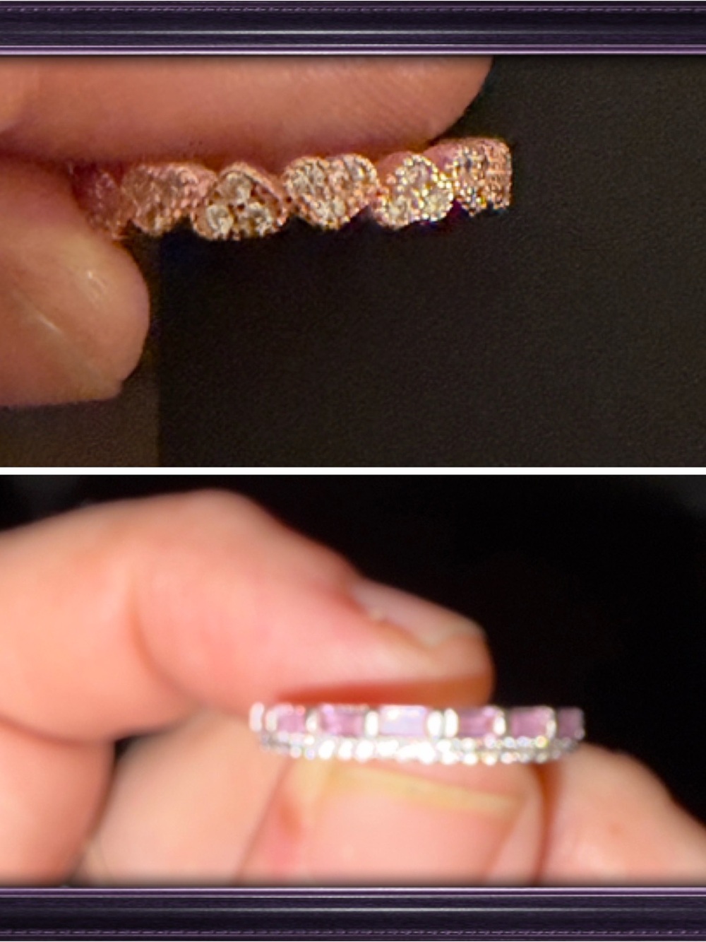 BUNDLE!Rose Gold Floral Eternity Ring & Sterling Silver Eternity w pink baguette